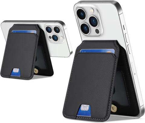 Mizi MagSafe Wallet, Magnetic Phone Vegan Leather Wallet with Adjustable Stand - Slim 5 Cards Holder for iPhone 15/14/13/12 Series, Not for 12/13 Mini - Black