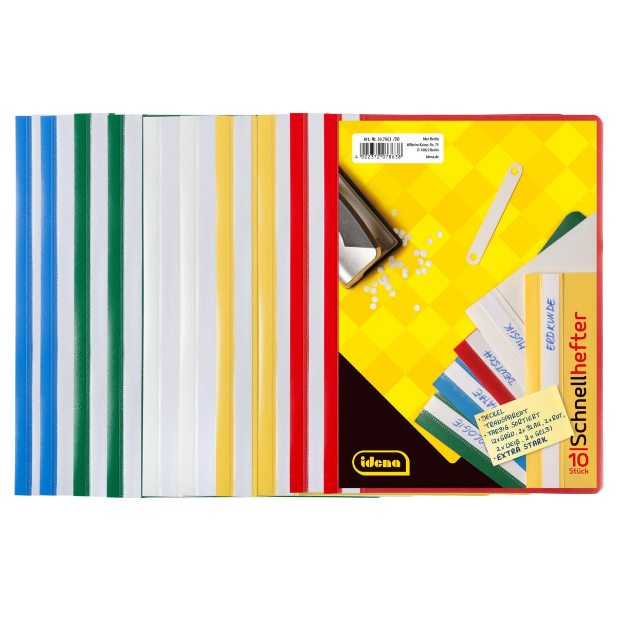 Idena 307863 A5 Folders Plastic Pack of 10 5 Colours 2 x Blue White Yellow Green Rot Sortiert DIN A5