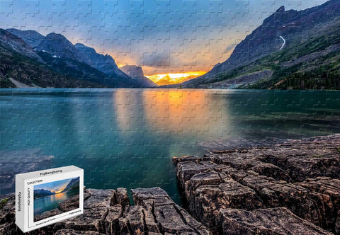 1000 Piece Jigsaw Puzzle - Saint Mary Lake Glacier National Park Montana USA Sunset Mountains Basswood Materials 29.5 X 19.6 Inch