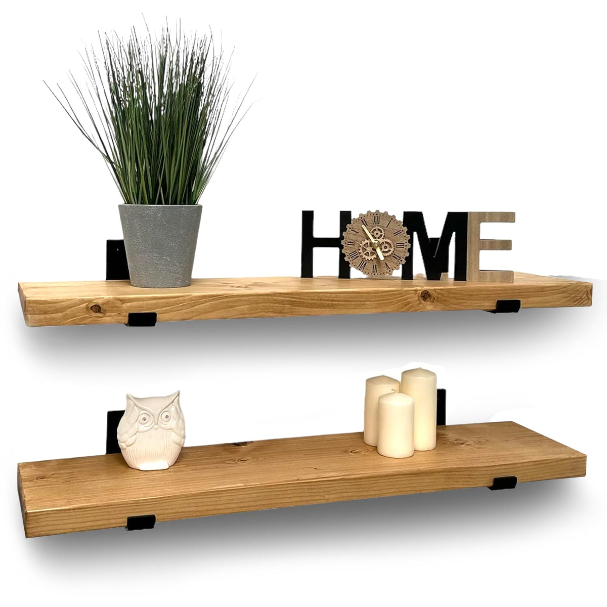 Handcrafted Rustic Wooden Shelves Wall-Mounted Floating Shelves with Seated Black L Brackets, Made from Reclaimed Timber - Ideal for Bathroom or Living Room Decor (40cm)