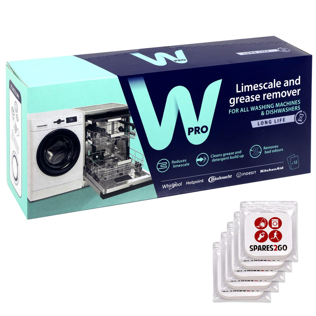 WPRO Washing Machine & Dishwasher Descaler Limescale Detergent Remover (12 x 50g Sachets + 5 x Laundry Cupboard Fresheners)