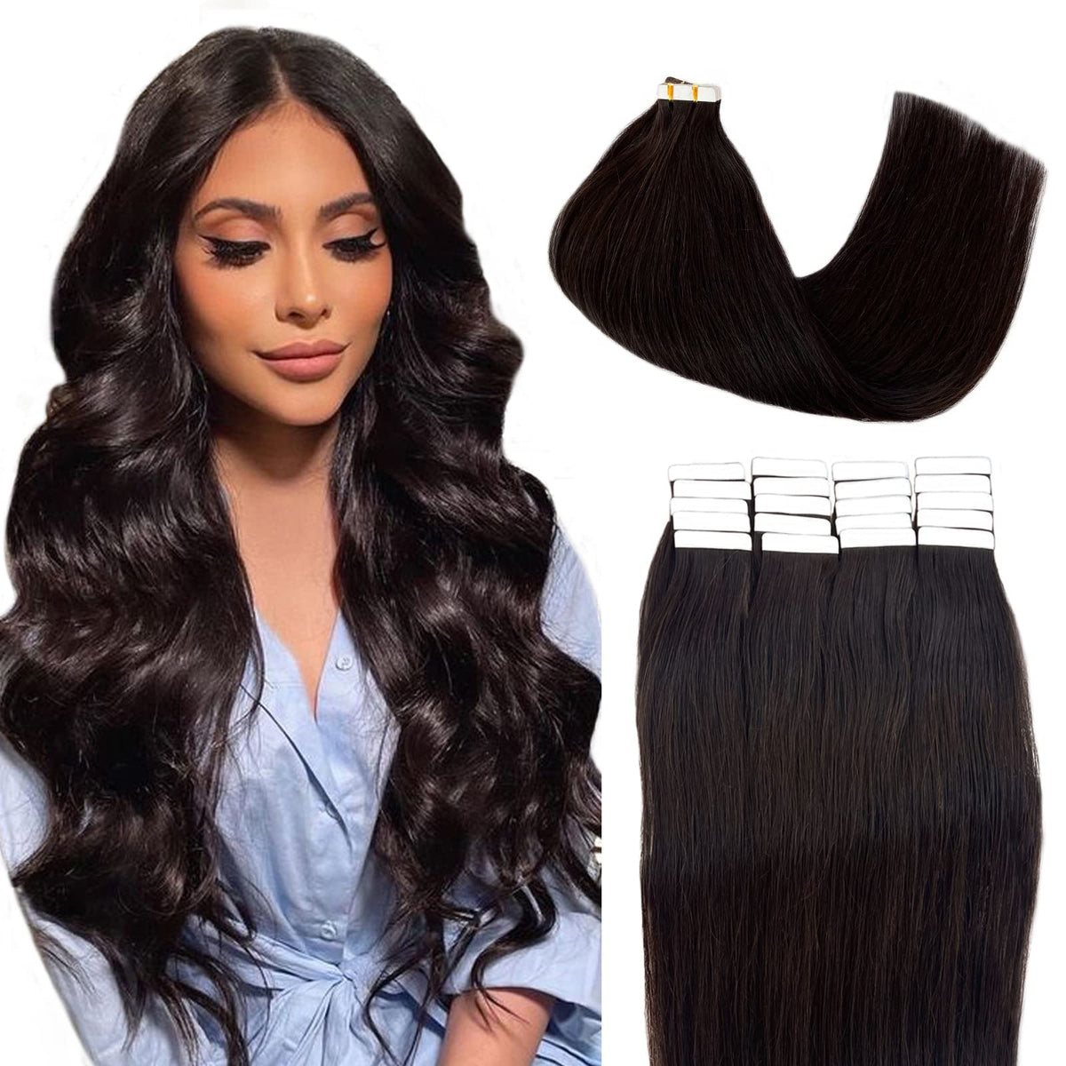 Tape in Hair Extensions Real Human Hair #2 Dark Brown Tape Hair Extensions Remy Hair Seamless Straight Full Thick Ends Tape ins Hair Extensions for Women Invisible Double Sided Tape 24 Inch 50g 20pcs