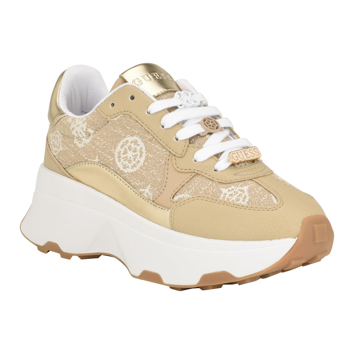GUESS Women's CALEBB Sneaker, Beige Multi 103, 9