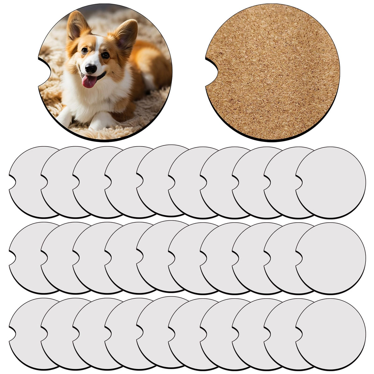 Sublimation Car Coaster Blanks Bulk with Cork Back MDF Sublimation Coasters Blank Cork Back for Cup Holders Heat Transfer Wood Hardboard Car Coaster Sublimation Blanks Product 32 Pcs 2.75 Inch