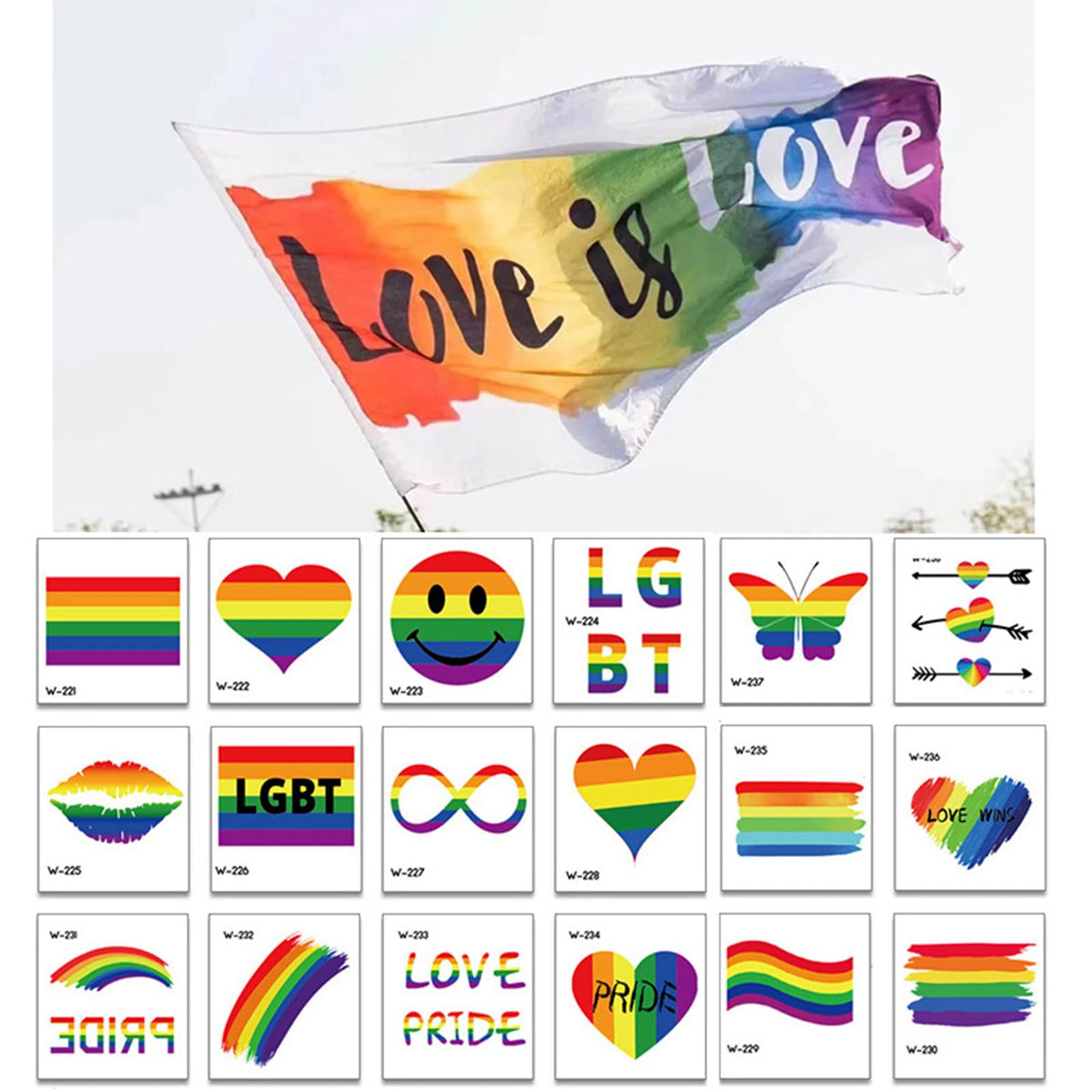Generic Rainbow Temporary Tattoos 20 Pcs Gay Day Tattoos Butterfly/Heart/Rainbow/Stripes Flag Tattoos LGBT Flash Body Art Waterproof Stickers for Rainbow Party Month Parades Decorations