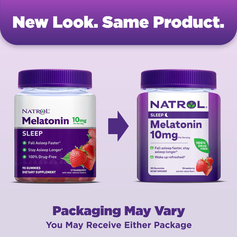 Natrol Melatonin 10mg, Dietary Supplement for Restful Sleep, Sleep Gummies for Adults, 90 Strawberry-Flavored Gummies, 45 Day Supply