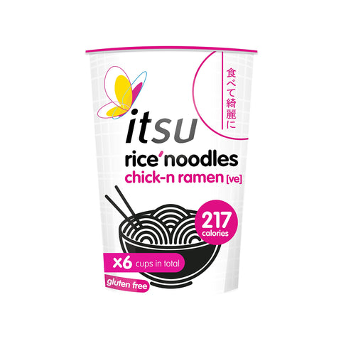 Itsu Chick-n Ramen Flavour Rice Noodles | Instant Rice Noodles Multipack Cup | (Pack of 6) | Gluten-Free & Vegan