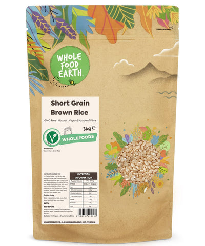 Wholefood Earth Short Grain Brown Rice 3 kg | GMO Free | Natural | Source of Fibre