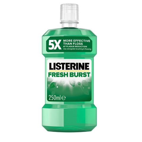 Listerine Fresh Burst Fluoride Antibacterial Mouthwash (250ml), Helps Kill Up to 99% of Germs Left after Brushing and Reduce Plaque, Mouthwash to Freshen Breath and Maintain Healthy Gums