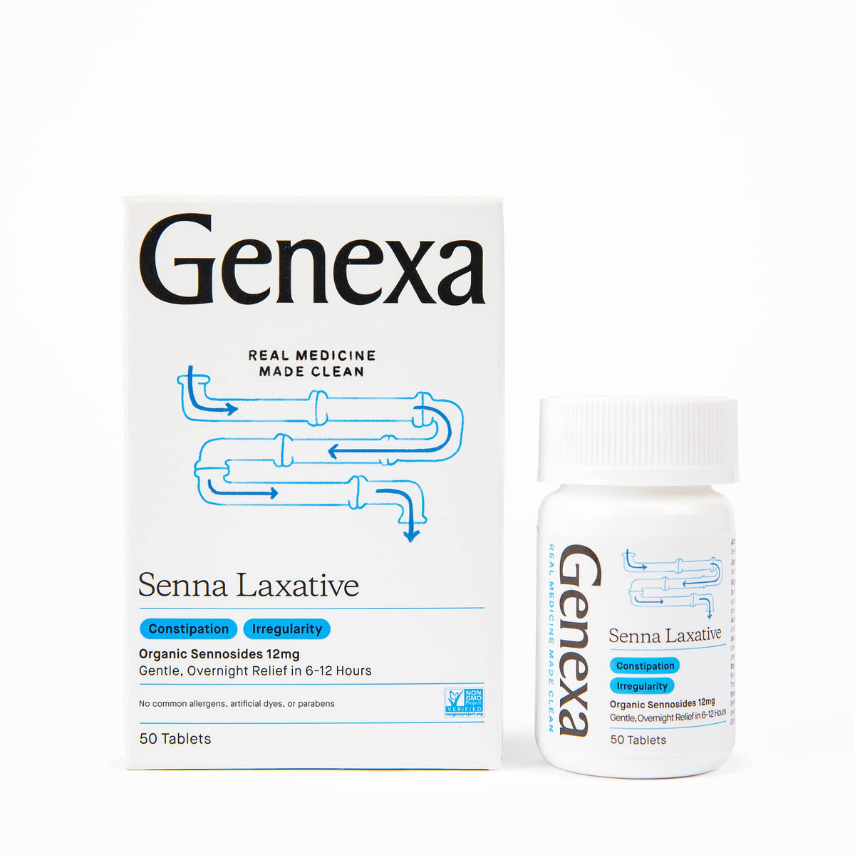 Genexa Senna Laxative Tablets | Irregularity & Constipation Relief | Effective Gentle, Overnight Laxative | Free of Talc | Certified Organic & Non-GMO | 50 Tablets