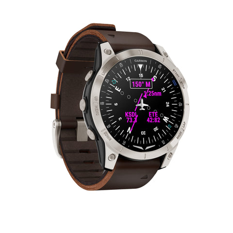Garmin D2™ Mach 1, Touchscreen Aviator Smartwatch with GPS Moving Map, Aviation Weather, Health and Wellness Features and More, Oxford Brown Leather Band