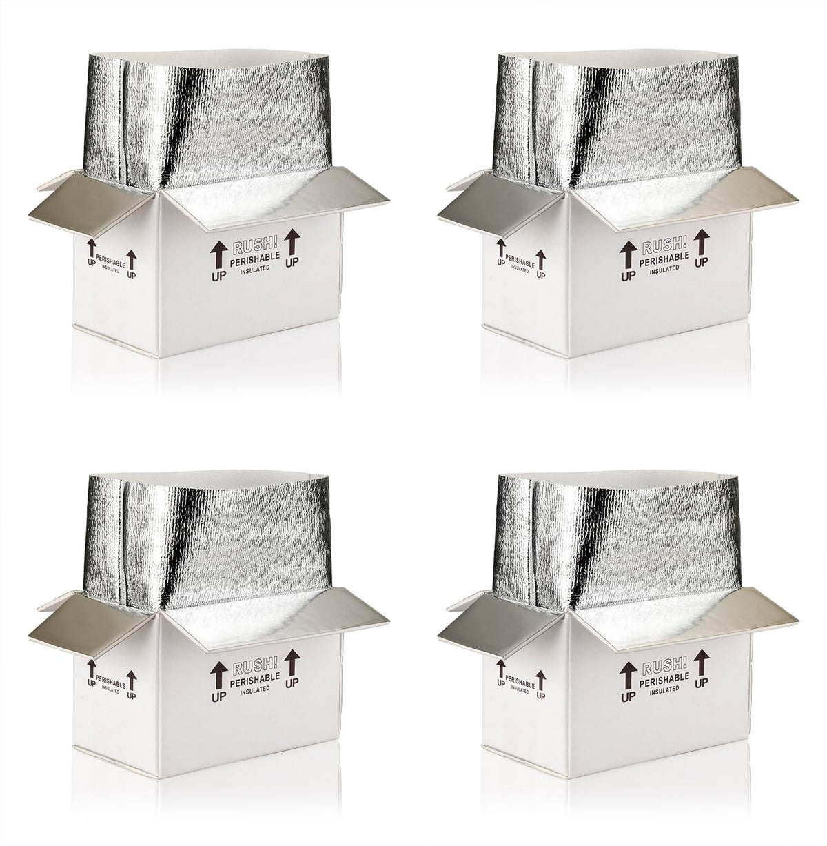10x6x7''4 Pack Insulated Shipping Boxes with Aluminum Foil Liner,Double Insulated Carton for Frozen Food and hot,Reusable Perishable Shipper Cooler Box, Small Mailing Box for Shipping(White)