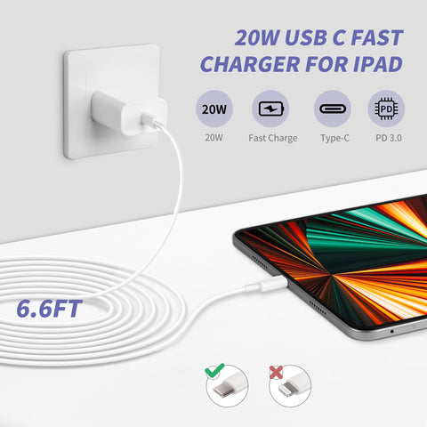 iPhone 15 Charger iPad Charger,20W USB C Fast Charger for iPhone 15/15 Pro Max,iPad Pro 12.9,11 inch,iPad Air 5th/4th 10.9 inch, iPad Mini 6,PD Wall Charger with 6 Ft USB C to C Charging Cable