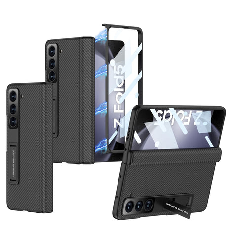 XIMAND for Samsung Galaxy Z Fold 5 Case with Magnetic Hinge Protection & Built-in Front Screen and Kicstand,Frosted Slim Texture Case.(Stripe)