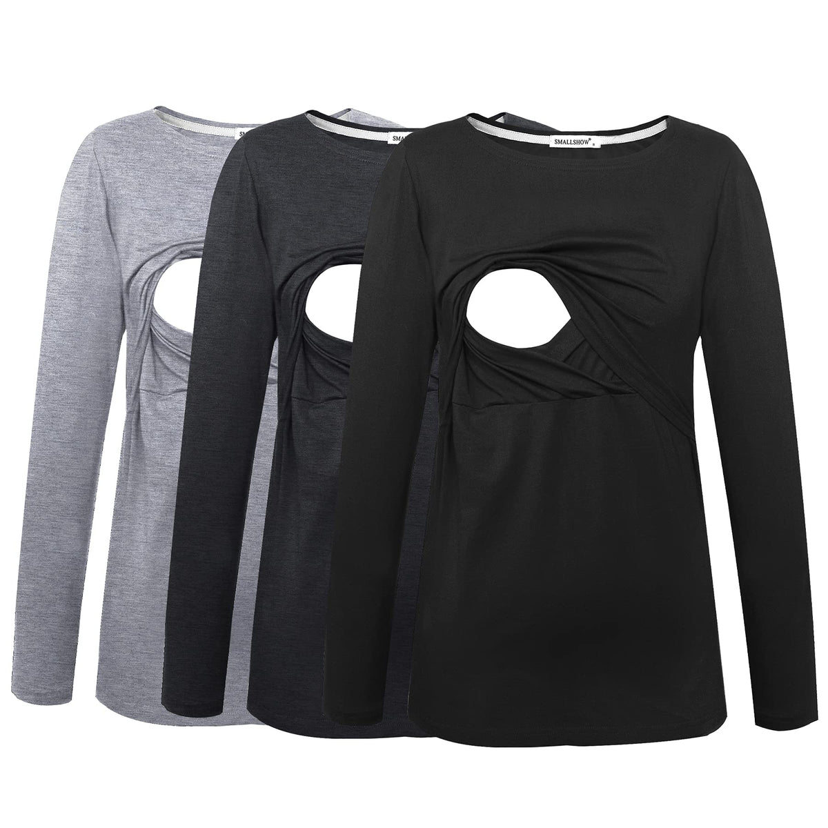 Smallshow Women's 3 Pcs Maternity Nursing Tops Black-Deep Grey-Light Grey X-Large