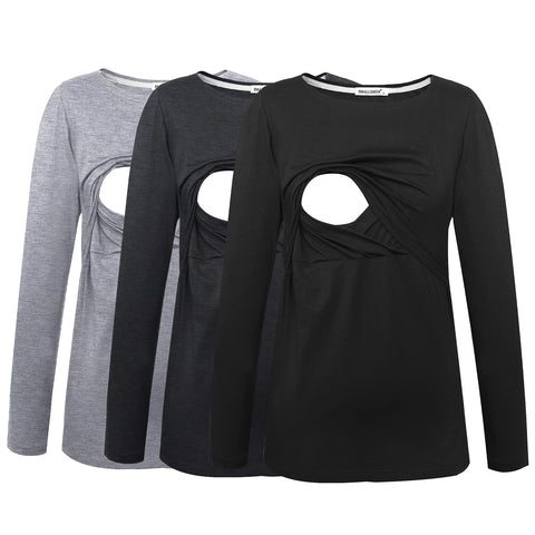 Smallshow Women's 3 Pcs Maternity Nursing Tops Black-Deep Grey-Light Grey X-Large