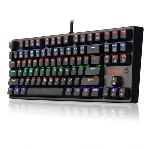 Redragon K576R DAKSA Mechanical Gaming Keyboard Wired USB LED Rainbow Backlit Compact Mechanical Gamers Keyboard 87 Keys for PC Computer Laptop Blue Switches (Black)