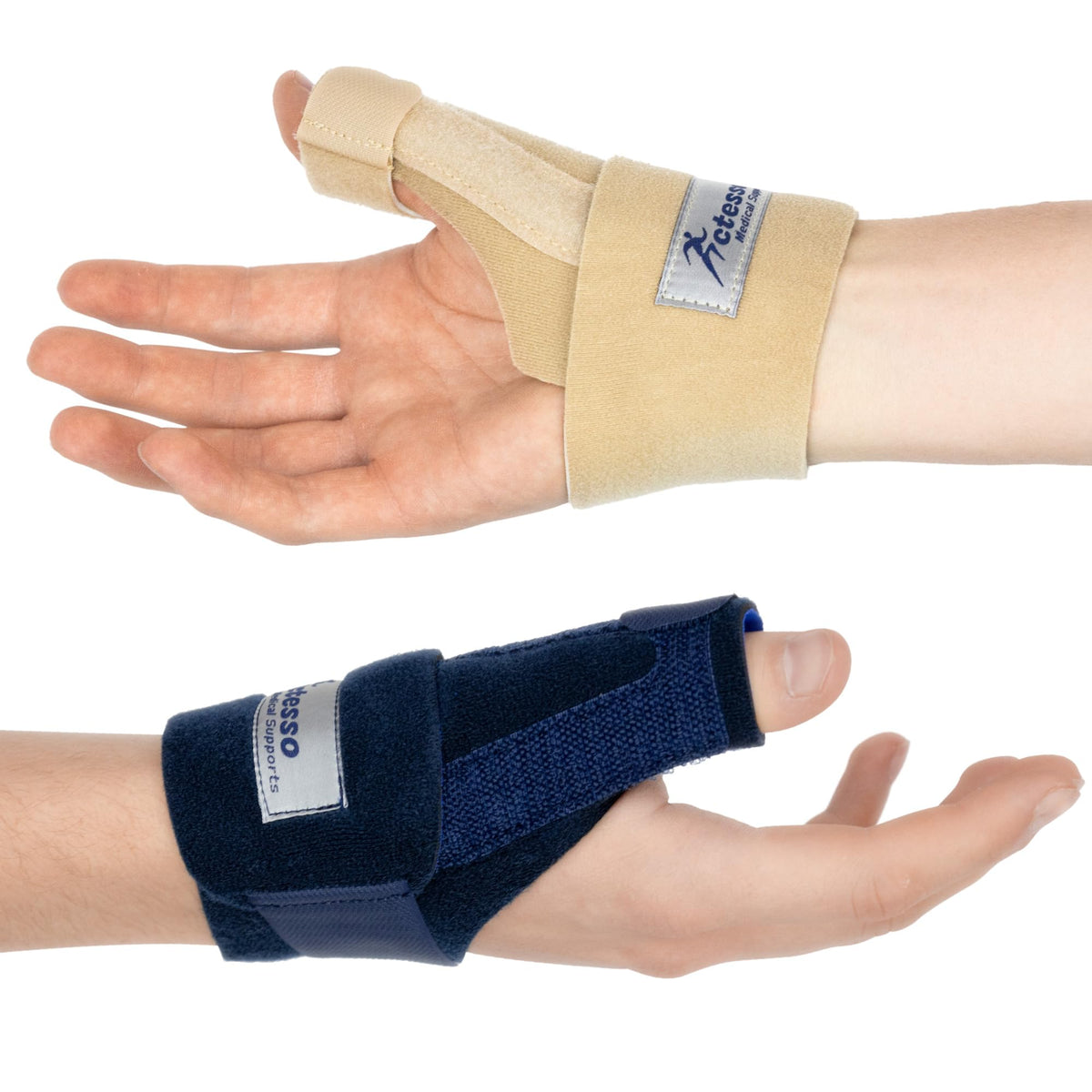 Actesso Neoprene Thumb Splint Support Brace - Thumb Spica for Pain Relief from Thumb Injury, Wrist Tendonitis, De Quervains and Sprains. Left or Right Hand Available (Blue, Left Hand)