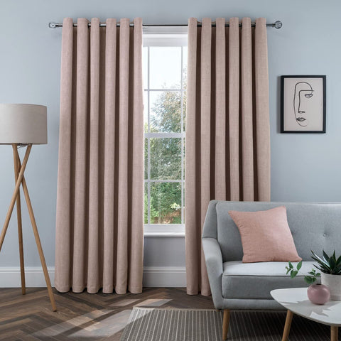 Sleepdown Linen Look Eyelet Blackout Lined Curtains Thermal Insulated for Bedroom and Living Room Blush, 46 x 54 Inch