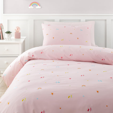 Catherine Lansfield Embroidered Unicorn Double Duvet Cover Set Pink