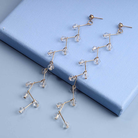 Yheakne Boho Rhinestone Leaf Earrings Gold Crystal Drop Earring Long Chain Tassel Dangle Earrings Jewelry for Women and Girls Gifts