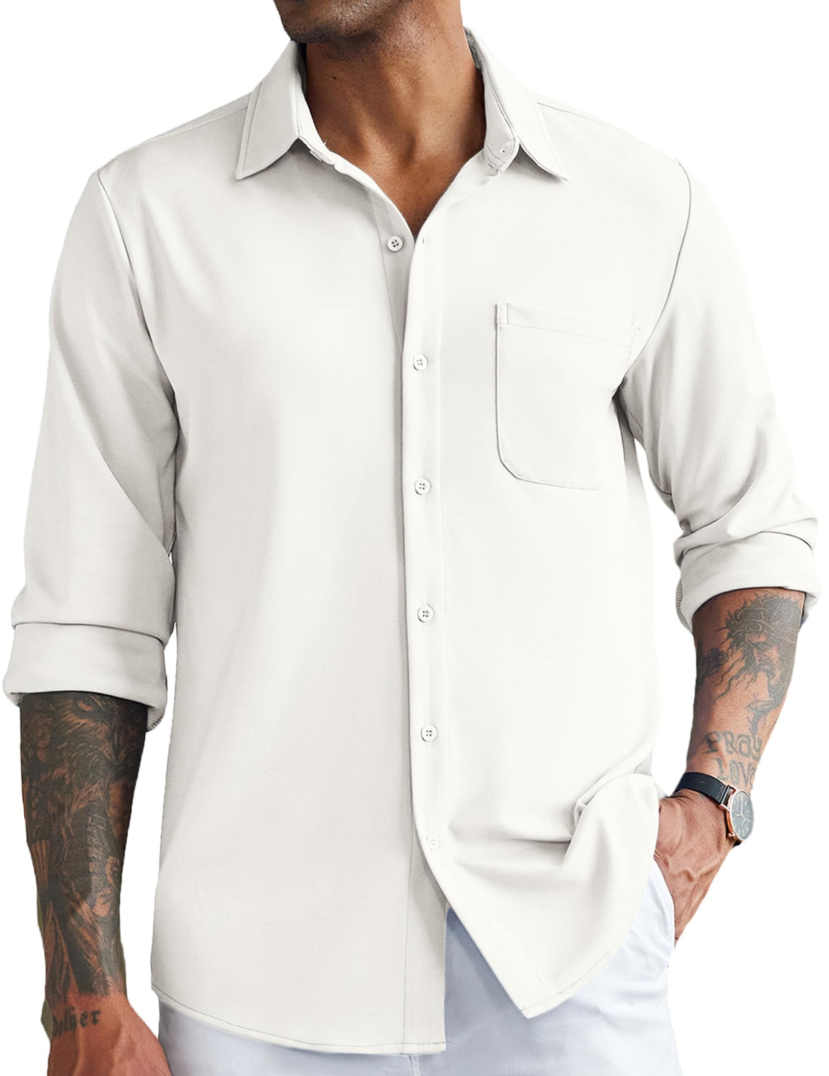 COOFANDY Men's Dress Shirt Formal Button Down 4 Way Stretch Athletic Fit Shirts