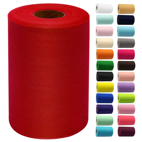 IONTACH Red Polyester Tulle Fabric Rolls 6 Inch by 100 Yards (300 feet) for Wedding, Baby Shower Wrapping