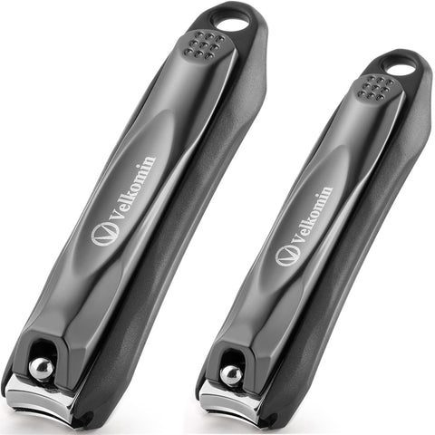 2pcs Nail Clippers Set with Catcher, Ultra Sharp & Durable Fingernail Toenail Clipper Cutter Trimmer for Men Women Senior, 18-Month Replacement Warranty