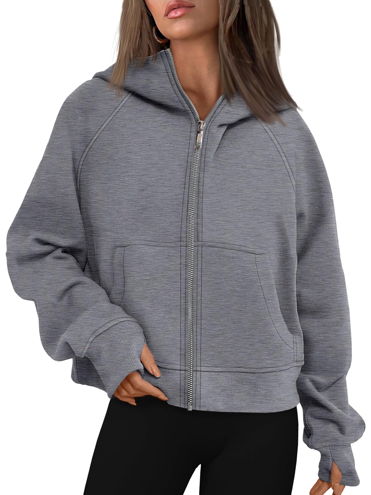 AUTOMET Womens Zip Up Hoodies Fleece Jackets Oversized Sweatshirts Fall Fashion Outfits 2024 Sweaters Winter Clothes DarkGrey XL