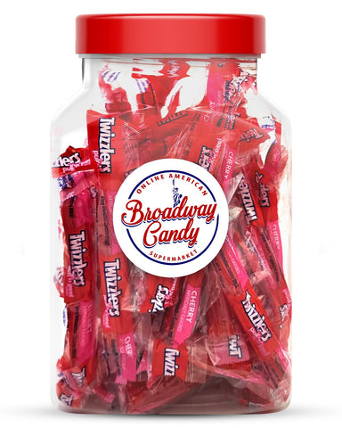 Broadway Candy Confectionery Jar 750g - Twizzler Pull n Peel Cherry - Individually Wrapped American Sweets - Bite-Sized Candy Treats - Approximately 60 Pieces