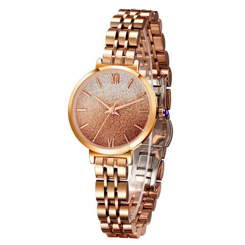 TIME100 Japanese Quartz Fashion Wrist Watch for Women 18k Yellow Gold Ion-Plated Stainless Steel Case Waterproof