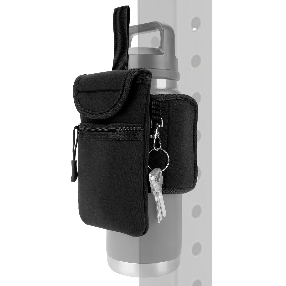 Linkidea Magnetic Water Bottle Sleeve Pouch Compatible with YETI Rambler Bottle, Hydro Flask Wide Mouth and Most 18oz to 32oz Bottles, Magnetically Water Bottle Bag for Gym with Pockets, Black