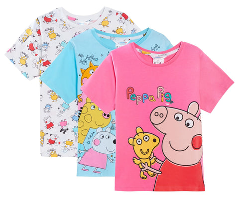 Peppa Pig Girls 3 Pack T-Shirts Kids Peppa Dress Up Tops Little Girls T-Shirt for Summer Multi Pack Tees Gift Set Size 18-24 Months