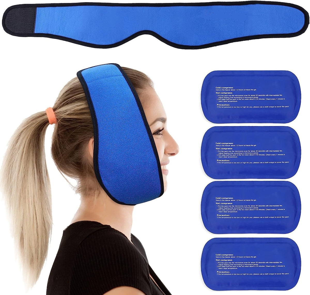 LotFancy Face Ice Pack for Wisdom Teeth, Reusable Jaw Ice Pack, Tonsillectomy Recovery, Hot Cold Ice Pack for Face, Jaw, Surgery, TMJ, Blue