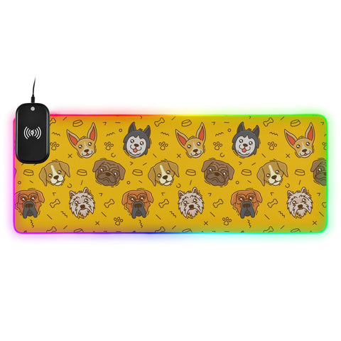 Cute Dog Wireless Charging Mouse Pad for Mobile Phone Extra Large Gaming Mousepad with 13 Lighting Modes Mouse Mat for MacBook PC Laptop Desk Office Home Gaming