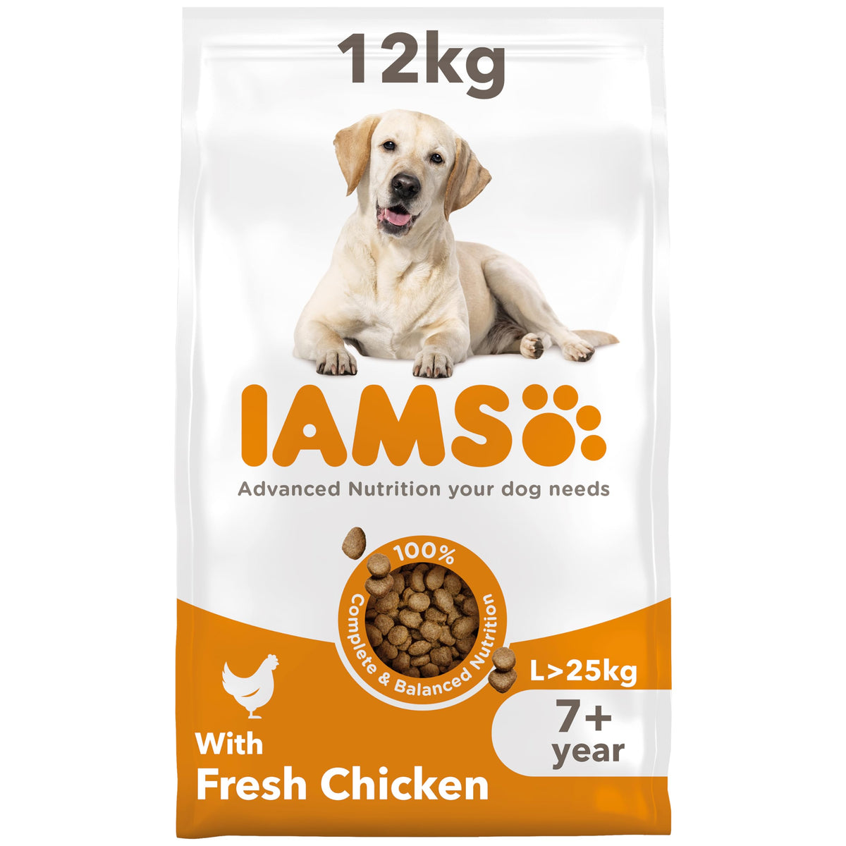 IAMS Complete Dry Dog Food for Senior 7+ Large Breeds with Chicken 12 kg