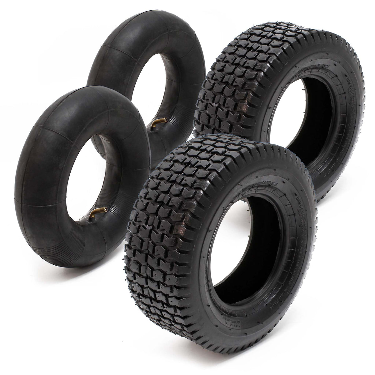 Lawn Mower Tyre Set 2 Tyres with Inner Tubes with Angled Valves 15x6.00-6 4PR