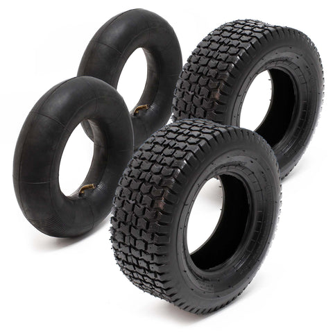 Lawn Mower Tyre Set 2 Tyres with Inner Tubes with Angled Valves 15x6.00-6 4PR