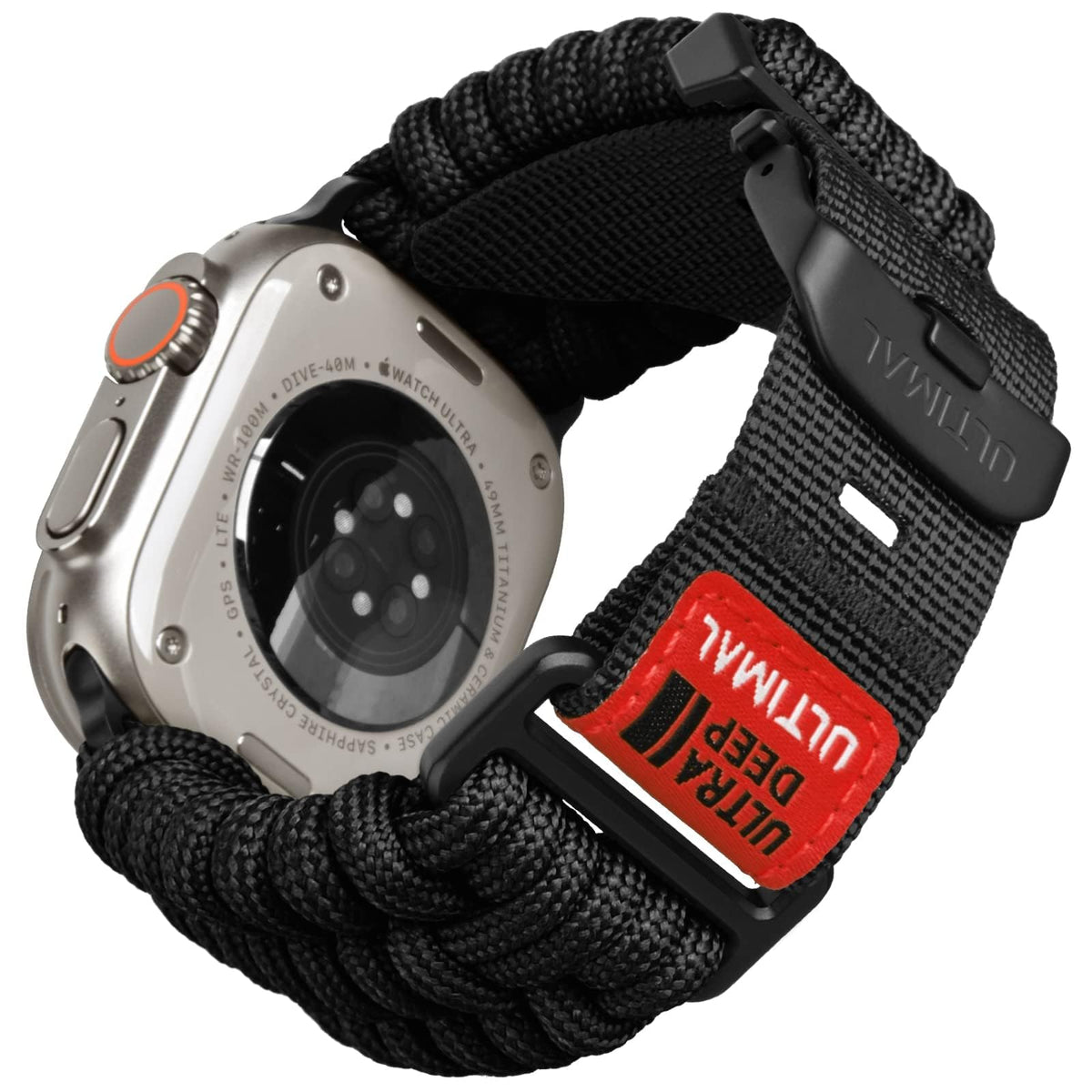ULTIMAL Compatible with Apple Watch Ultra Strap 49mm Men, Nylon Braided 550 Paracord Sport Band for iWatch Strap Ultra 2/1 49mm (Black)