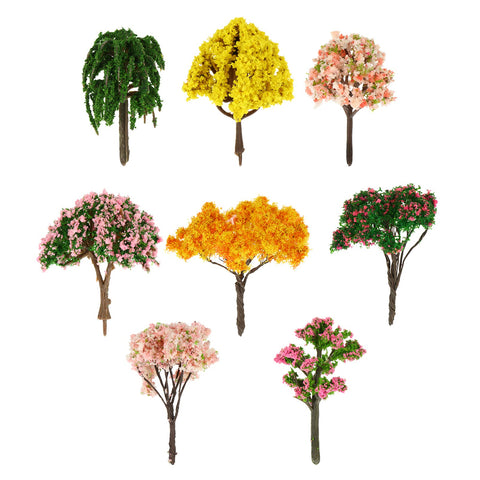 NUOBESTY 8Pcs Simulation tree ornaments model train bush trees miniature train ornament decorative miniature tree miniature mini plants Plastic Miniature Cherry Trees bonsai tree mix