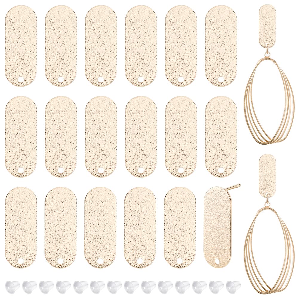 BENECREAT 20Pcs 18K Real Gold Plated Earring Studs, Oval Geometric Simple Style Ear Studs with Hole and 40Pcs Plastic Earring Backs for DIY Earring Jewelry Making, 21x8mm