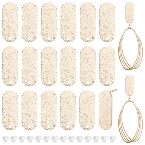 BENECREAT 20Pcs 18K Real Gold Plated Earring Studs, Oval Geometric Simple Style Ear Studs with Hole and 40Pcs Plastic Earring Backs for DIY Earring Jewelry Making, 21x8mm
