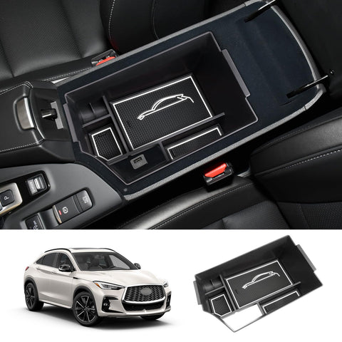 LUWU 2023 Infiniti QX50 QX55 Center Console Organizer Armrest Box Armrest Organizer 2018-2023 QX50 Center Console Storage Insert Tray 2022-2023 QX55 Armrest Tray 2023 Infiniti Accessories (White)