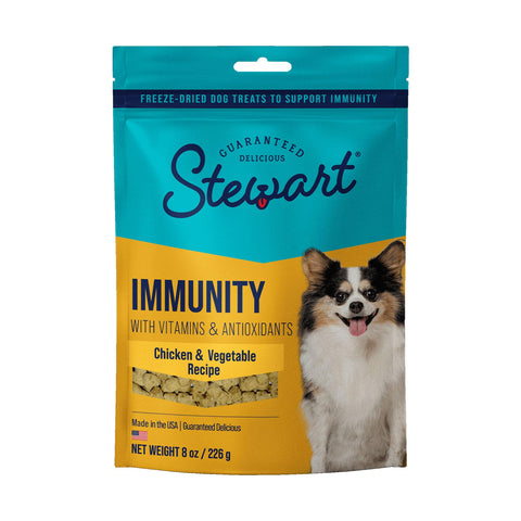Stewart Freeze Dried Dog Treats, Chicken & Vegetable, Immunity Treats, Vitamin E, Grain Free, 8 Ounce Resealable Pouch, Made in USA