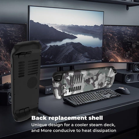 Back Plate Shell for Steam Deck, Better Heat Dissipation Back Cover DIY Edition Replacement Back Housing Case for Steam Deck Gaming Consoles (Camouflage)