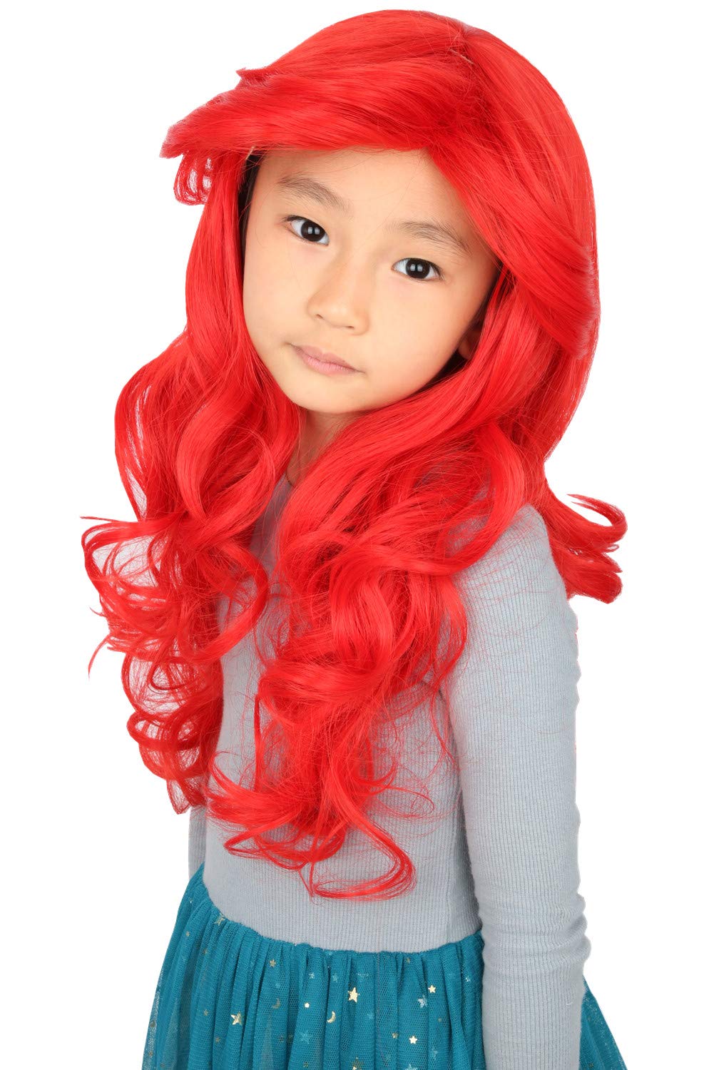 Topcosplay Kid Girls Wig Red Long Wavy Child Wig Halloween Costume Princess Cosplay Wigs
