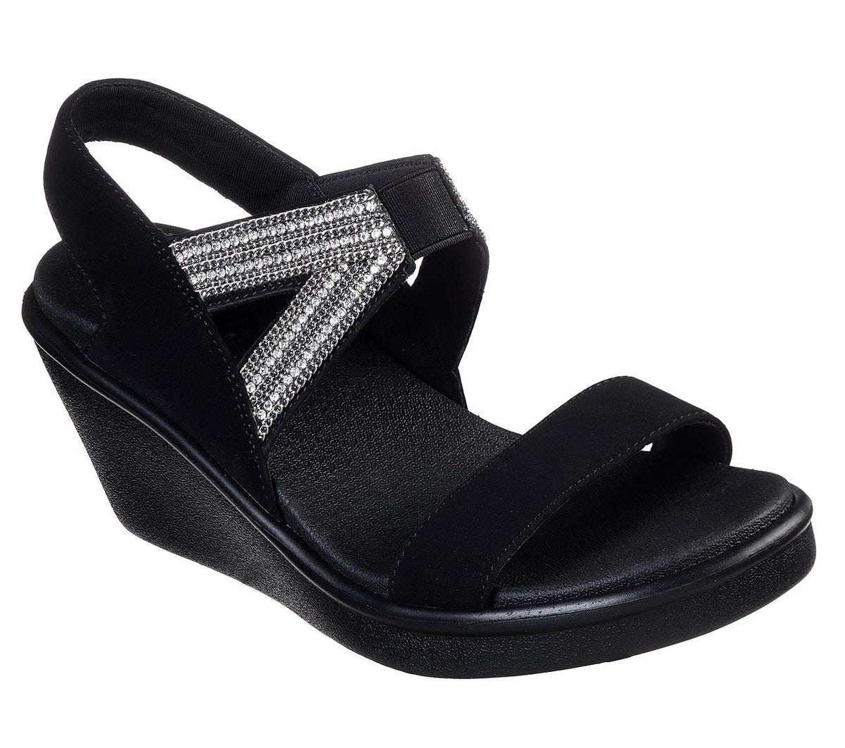 Skechers Women's Wedge Sandal, Black, 7