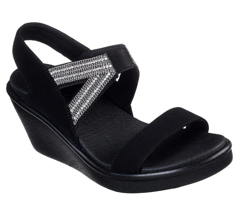 Skechers Women's Wedge Sandal, Black, 7