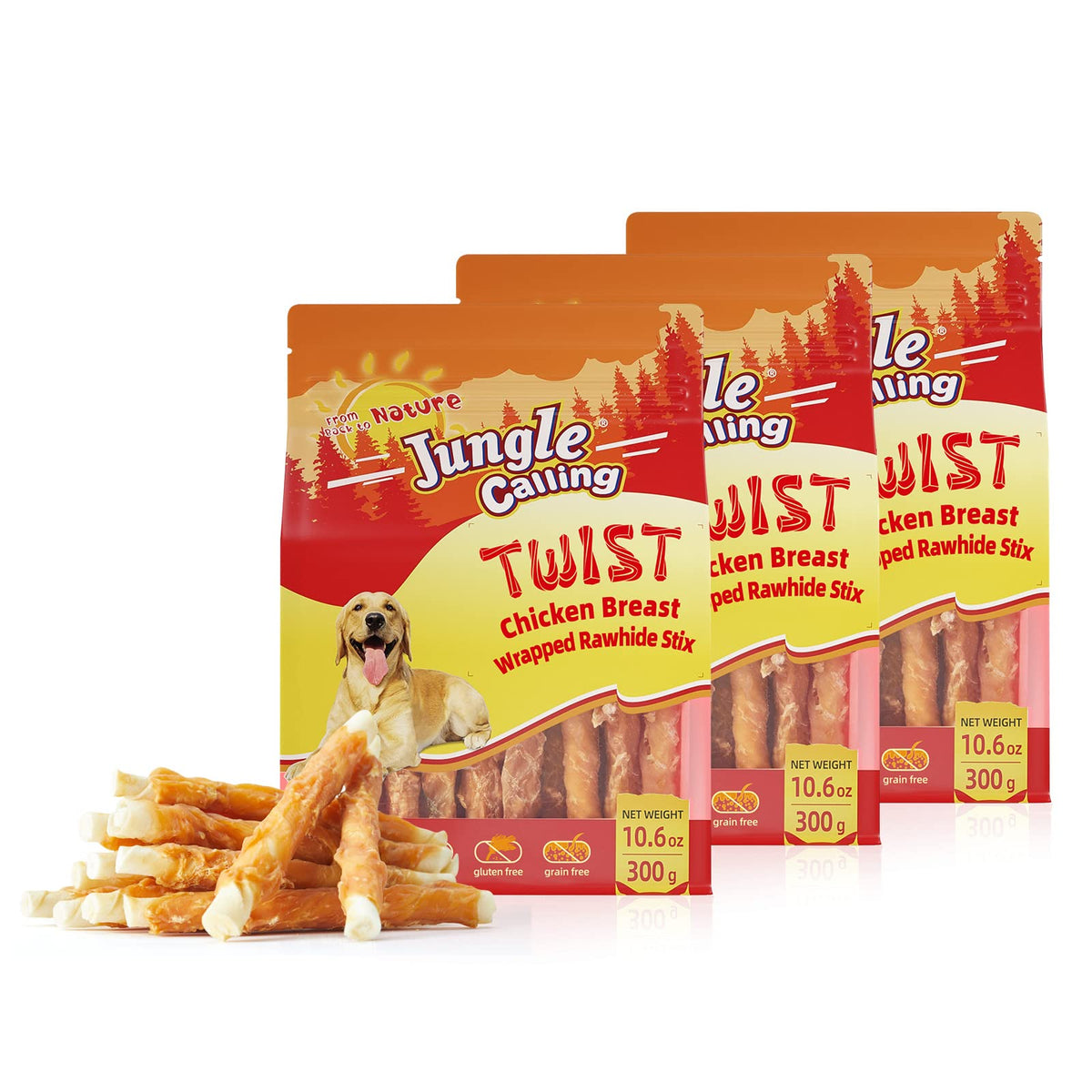 Jungle Calling Dog Treats, Chicken Wrapped Rawhide Sticks for Dog, Small Dogs Training Treats for Aggressive Chewers, 2 Pound (Pack of 3)