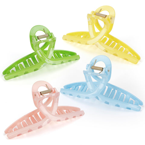Big Butterfly Hair Claw Clips - 5.1" Transparent Clips for Women, Larger Size Clear Candy Clips for Girls, Hair Accessories for Long, Thin or Thick Hair (4 Pcs)